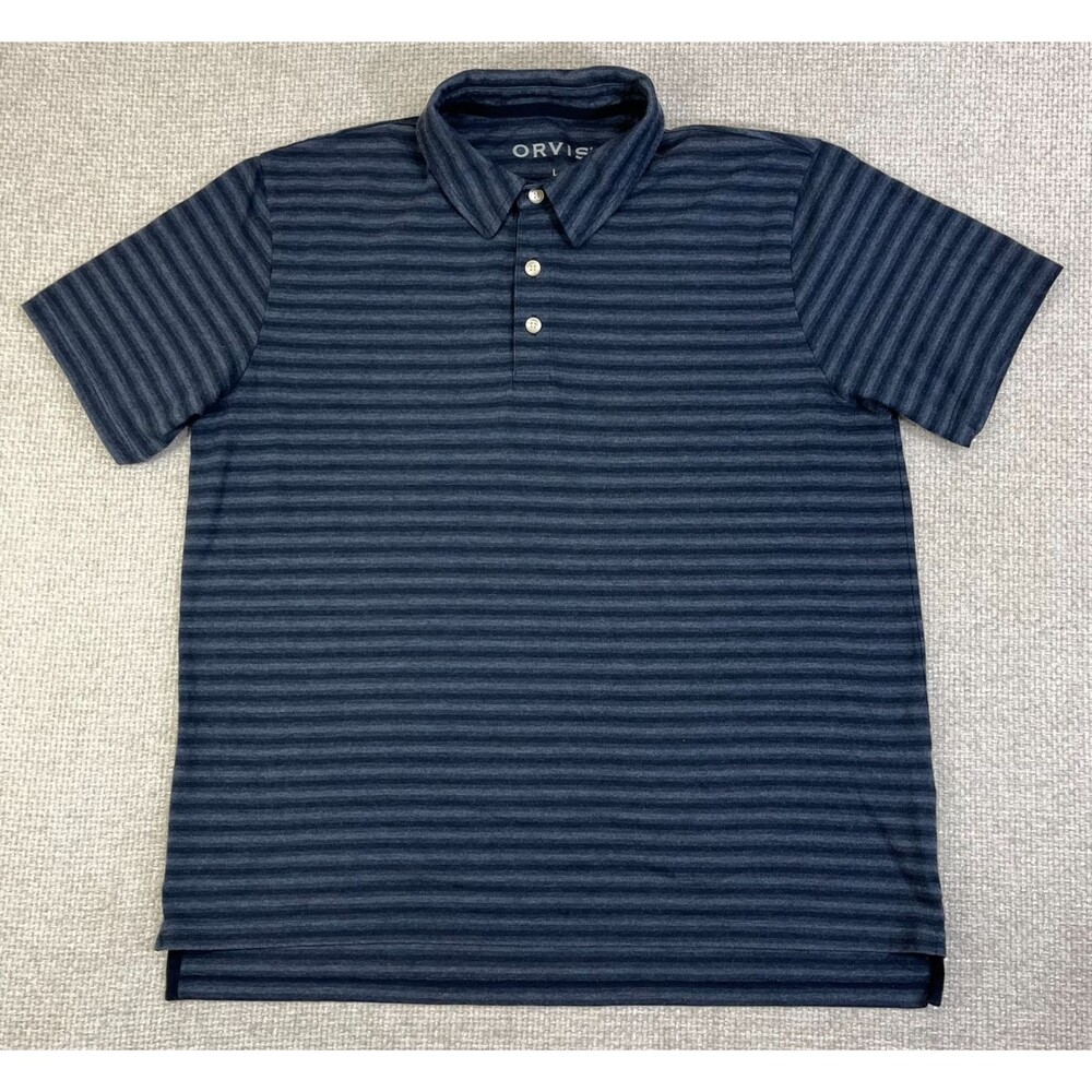 Orvis Polo Shirt Men's Large Blue Striped Casual Golf